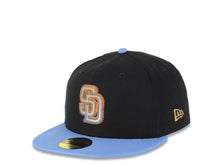 Load image into Gallery viewer, San Diego Padres New Era MLB 59FIFTY 5950 Fitted Cap Hat Black Crown Sky Blue Visor Metallic Brown/Blue Logo El Paso Chihuahua Side Patch