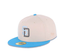 Load image into Gallery viewer, San Diego Padres New Era MLB 59FIFTY 5950 Fitted Cap Hat Stone Crown Blue Visor Sky Blue/Metallic Black Logo 50th Anniversary Side Patch Sky Blue UV