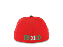 Load image into Gallery viewer, (Youth) Mexico New Era 59FIFTY 5950 Fitted Kid Cap Hat Red Crown Black Corduroy Visor Team Color Logo Mexico Flag Side Patch Gray UV