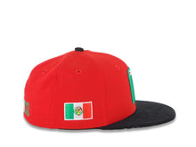 Load image into Gallery viewer, (Youth) Mexico New Era 59FIFTY 5950 Fitted Kid Cap Hat Red Crown Black Corduroy Visor Team Color Logo Mexico Flag Side Patch Gray UV