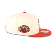 Load image into Gallery viewer, San Diego Padres New Era MLB 59FIFTY 5950 Fitted Cap Hat Cream Crown Red Visor Khaki/Brown/Green Logo 50th Anniversary Side Patch Green UV