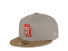 Load image into Gallery viewer, San Diego Padres New Era MLB 59FIFTY 5950 Fitted Cap Hat Gray Crown Khaki Visor Metallic Red/Gray Logo Lake Elsinore Storm Side Patch Red UV