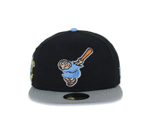 Load image into Gallery viewer, San Diego Padres New Era MLB 59FIFTY 5950 Fitted Cap Hat Black Crown Gray Visor Sky Blue Swinging Friar Logo Stadium Side Patch Sky Blue UV