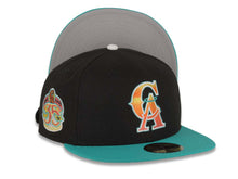 Load image into Gallery viewer, Los Angeles Anaheim Angels New Era MLB 59FIFTY 5950 Fitted Cap Hat Black Crown Teal Visor Yellow/Red/Orange Gradient Logo 35th Anniversary Side Patch