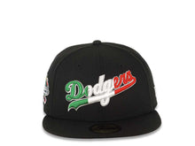 Load image into Gallery viewer, Los Angeles Dodgers New Era MLB 59FIFTY 5950 Fitted Cap Hat Black Crown/Visor Green/White/Red script Logo 100 Anniversary Side Patch Gray UV