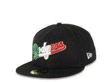 Load image into Gallery viewer, Los Angeles Dodgers New Era MLB 59FIFTY 5950 Fitted Cap Hat Black Crown/Visor Green/White/Red script Logo 100 Anniversary Side Patch Gray UV