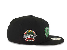 Load image into Gallery viewer, Los Angeles Dodgers New Era MLB 59FIFTY 5950 Fitted Cap Hat Black Crown/Visor Green/White/Red script Logo 100 Anniversary Side Patch Gray UV