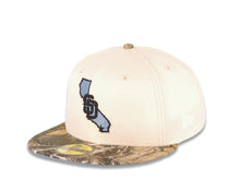 Load image into Gallery viewer, San Diego Padres New Era MLB 59FIFTY 5950 Fitted Cap Hat Cream Crown Real Tree Edge Visor Sky Blue California Map Logo 40th Anniversary Side Patch