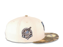 Load image into Gallery viewer, San Diego Padres New Era MLB 59FIFTY 5950 Fitted Cap Hat Cream Crown Real Tree Edge Visor Sky Blue California Map Logo 40th Anniversary Side Patch