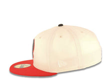 Load image into Gallery viewer, San Diego Padres New Era MLB 59FIFTY 5950 Fitted Cap Hat Cream Crown Red Visor Metallic Dark Gray/Red Logo Petco Park Side Patch Gray UV