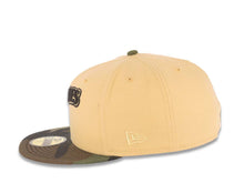 Load image into Gallery viewer, San Diego Padres New Era MLB 59FIFTY 5950 Fitted Cap Hat Vegas Gold Crown Camo Visor Brown/Vegas Gold Script Logo Stadium Side Patch Gray UV