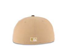 Load image into Gallery viewer, San Diego Padres New Era MLB 59FIFTY 5950 Fitted Cap Hat Khaki Crown Dark Brown Visor Metallic Gold/White Slam Logo Swinging Friar Side Patch Green UV