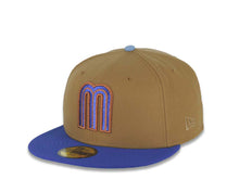 Load image into Gallery viewer, Mexico New Era 59FIFTY 5950 Fitted Cap Hat Wheat Crown Royal Blue Visor Metallic Blue/Metallic Brown Logo Mexico Flag Side Patch