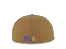 Load image into Gallery viewer, Mexico New Era 59FIFTY 5950 Fitted Cap Hat Wheat Crown Royal Blue Visor Metallic Blue/Metallic Brown Logo Mexico Flag Side Patch