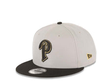 Load image into Gallery viewer, San Diego Padres New Era MLB 59FIFTY 5950 Fitted Cap Hat Gray Crown Black Visor Black/Metallic Gold P Logo 25th Anniversary Side Patch Gray UV