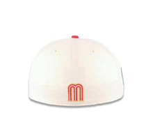 Load image into Gallery viewer, Mexico New Era 59FIFTY 5950 Fitted Cap Hat Cream Crown Red Visor Red/Metqallic Gold Logo with Rose Mexico Flag Side Patch Gray UV
