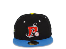 Load image into Gallery viewer, Stockton Ports New Era MiLB 59FIFTY 5950 Fitted Cap Hat Black Crown Dark Sky Blue Visor Red/White Logo Captain/Sailor Side Patch Gray UV