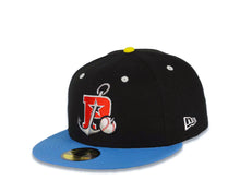 Load image into Gallery viewer, Stockton Ports New Era MiLB 59FIFTY 5950 Fitted Cap Hat Black Crown Dark Sky Blue Visor Red/White Logo Captain/Sailor Side Patch Gray UV

