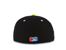 Load image into Gallery viewer, Stockton Ports New Era MiLB 59FIFTY 5950 Fitted Cap Hat Black Crown Dark Sky Blue Visor Red/White Logo Captain/Sailor Side Patch Gray UV
