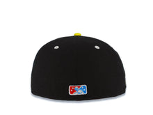 Load image into Gallery viewer, Stockton Ports New Era MiLB 59FIFTY 5950 Fitted Cap Hat Black Crown Dark Sky Blue Visor Red/White Logo Captain/Sailor Side Patch Gray UV