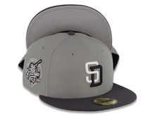 Load image into Gallery viewer, San Diego Padres New Era MLB 59FIFTY 5950 Fitted Cap Hat Gray Crown Dark Gray Visor White/Black Logo 40th Anniversary Side Patch Gray UV