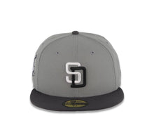 Load image into Gallery viewer, San Diego Padres New Era MLB 59FIFTY 5950 Fitted Cap Hat Gray Crown Dark Gray Visor White/Black Logo 40th Anniversary Side Patch Gray UV