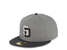 Load image into Gallery viewer, San Diego Padres New Era MLB 59FIFTY 5950 Fitted Cap Hat Gray Crown Dark Gray Visor White/Black Logo 40th Anniversary Side Patch Gray UV