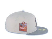 Load image into Gallery viewer, Minnesota Twins New Era MLB 59FIFTY 5950 Fitted Cap Hat Stone Crown Gray Visor Metallic Gray/Brown 2010 Inaugural Season Side Patch Sky Blue UV