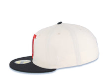 Load image into Gallery viewer, Tijuana Toros New Era LMB 59FIFTY 5950 Fitted Cap Hat Cream Crown Black Visor Metallic Red/Gold Logo Desarollo Toros Side Patch Green UV