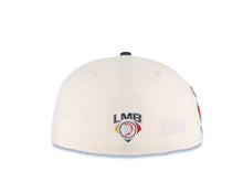 Load image into Gallery viewer, Tijuana Toros New Era LMB 59FIFTY 5950 Fitted Cap Hat Cream Crown Black Visor Metallic Red/Gold Logo Desarollo Toros Side Patch Green UV