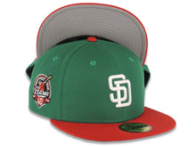 Load image into Gallery viewer, (Youth) San Diego Padres New Era MLB 59FIFTY 5950 Kid Fitted Cap Hat Green Crown Red Visor White Logo 40th Anniversary Side Patch Gray UV