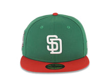 Load image into Gallery viewer, (Youth) San Diego Padres New Era MLB 59FIFTY 5950 Kid Fitted Cap Hat Green Crown Red Visor White Logo 40th Anniversary Side Patch Gray UV