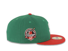 Load image into Gallery viewer, (Youth) San Diego Padres New Era MLB 59FIFTY 5950 Kid Fitted Cap Hat Green Crown Red Visor White Logo 40th Anniversary Side Patch Gray UV
