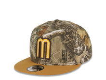 Load image into Gallery viewer, Mexico New Era WBC World Baseball Classic 9FIFTY 950 Snapback Cap Hat Real Tree Edge Camo Crown Tan Visor Yellow/Dark Brown/Cream Logo Gray UV