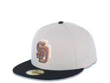 Load image into Gallery viewer, (Youth) San Diego Padres New Era MLB 59FIFTY 5950 Kid Fitted Cap Hat Stone Crown Black Visor Metallic Black/Gold Staggered Logo Petco Park Side Patch
