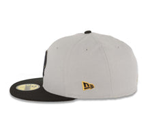 Load image into Gallery viewer, (Youth) San Diego Padres New Era MLB 59FIFTY 5950 Kid Fitted Cap Hat Gray Crown Black Visor Black/Metallic Gold Logo 25th Anniversary Side Patch