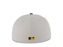 Load image into Gallery viewer, (Youth) San Diego Padres New Era MLB 59FIFTY 5950 Kid Fitted Cap Hat Gray Crown Black Visor Black/Metallic Gold Logo 25th Anniversary Side Patch