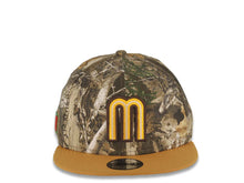 Load image into Gallery viewer, (Youth) Mexico New Era WBC 9FIFTY 950 Kid Snapback Cap Hat Real Tree Edge Camo Crown Tan Visor Team Color Logo Mexico Flag Side Patch