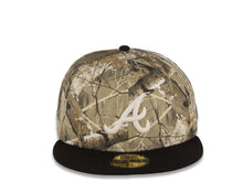 Load image into Gallery viewer, Atlanta Braves New Era MLB 59FIFTY 5950 Fitted Cap Hat Real Tree Edge Camo Crown Black Visor Glow White Logo Batterman Batty Side Patch Gray UV