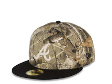 Load image into Gallery viewer, Atlanta Braves New Era MLB 59FIFTY 5950 Fitted Cap Hat Real Tree Edge Camo Crown Black Visor Glow White Logo Batterman Batty Side Patch Gray UV