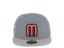 Load image into Gallery viewer, Mexico New Era 59FIFTY 5950 Fitted Cap Hat Gray Crown/Visor Red/Black/White Logo Mexico Flag Side Patch Red UV