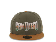 Load image into Gallery viewer, San Diego Padres New Era MLB 59FIFTY 5950 Fitted Cap Hat Olive Crown Brown Visor Cream/Metallic Brown/Green Gradient Logo El Paso Chihuahua Side Patch