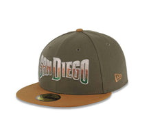 Load image into Gallery viewer, San Diego Padres New Era MLB 59FIFTY 5950 Fitted Cap Hat Olive Crown Brown Visor Cream/Metallic Brown/Green Gradient Logo El Paso Chihuahua Side Patch