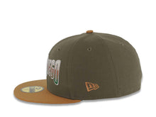 Load image into Gallery viewer, San Diego Padres New Era MLB 59FIFTY 5950 Fitted Cap Hat Olive Crown Brown Visor Cream/Metallic Brown/Green Gradient Logo El Paso Chihuahua Side Patch