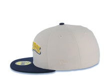 Load image into Gallery viewer, Milwaukee Brewers New Era MLB 59FIFTY 5950 Fitted Cap Hat Stone Crown Navy Blue Visor Metallic Gold Script/Text Logo M State Map Side Patch