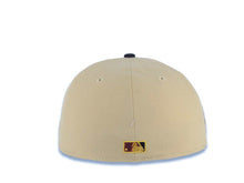 Load image into Gallery viewer, San Diego Padres New Era MLB 59FIFTY 5950 Fitted Cap Hat Vegas Gold Crown Black Visor Metallic Gold/Red Script Logo Swinging Friar Side Patch Dark