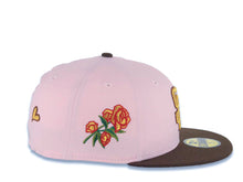 Load image into Gallery viewer, San Diego Padres New Era MLB 59FIFTY 5950 Fitted Cap Hat Pink Crown Brown Visor Metallic Gold/Brown Logo with Rose Side Patch Gray UV