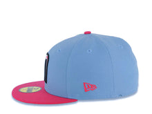 Load image into Gallery viewer, Mexico New Era WBC World Baseball Classic 59FIFTY 5950 Fitted Cap Hat Sky Blue Crown Magenta Visor White/Black/Magenta Logo Mexico Flag Side Patch