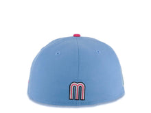 Load image into Gallery viewer, Mexico New Era WBC World Baseball Classic 59FIFTY 5950 Fitted Cap Hat Sky Blue Crown Magenta Visor White/Black/Magenta Logo Mexico Flag Side Patch