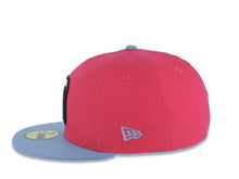 Load image into Gallery viewer, Mexico New Era 59FIFTY 5950 Fitted Cap Hat Magenta Crown Sky Blue Visor White/Black/Sky Blue Logo Mexico Flag Side Patch Gray UV